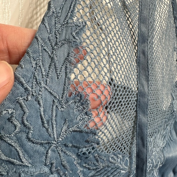 Free People Moon Child Embroidered Maxi Dress Blue Mesh Trim- Size 0 - Picture 14 of 14